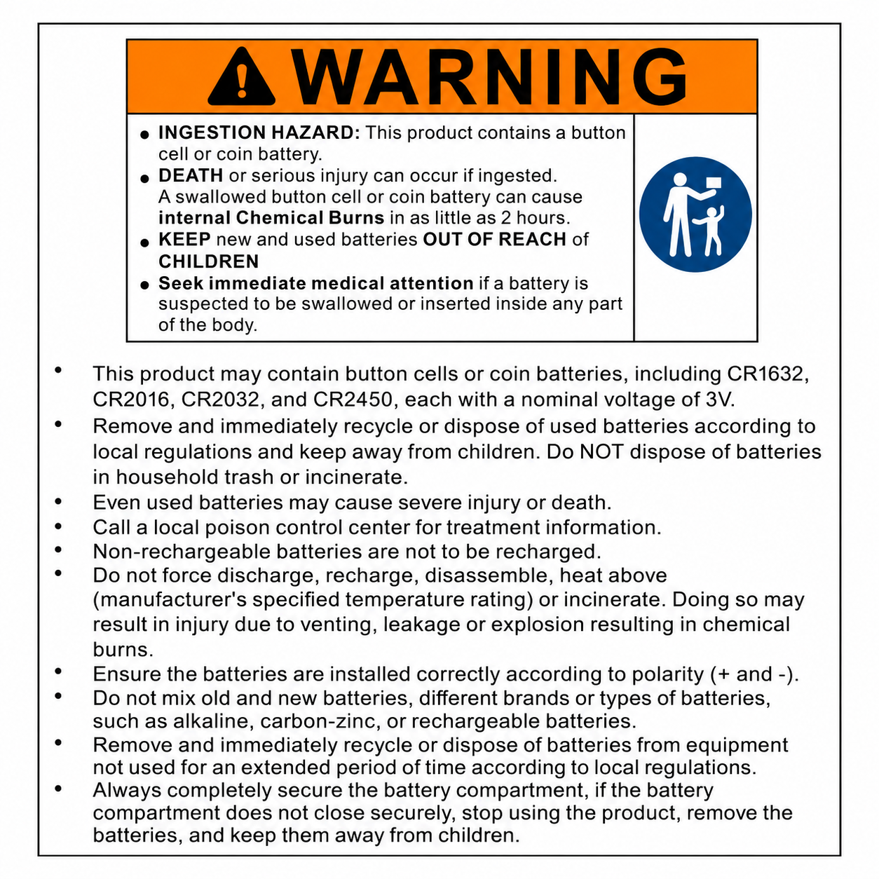 Warning for Button Battery Label and Text
